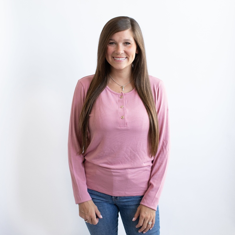 Women’s Ribbed Henley Top in Apple Blossom