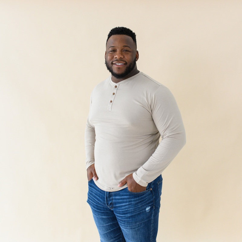 Men’s Long Sleeve Henley Top in Almond