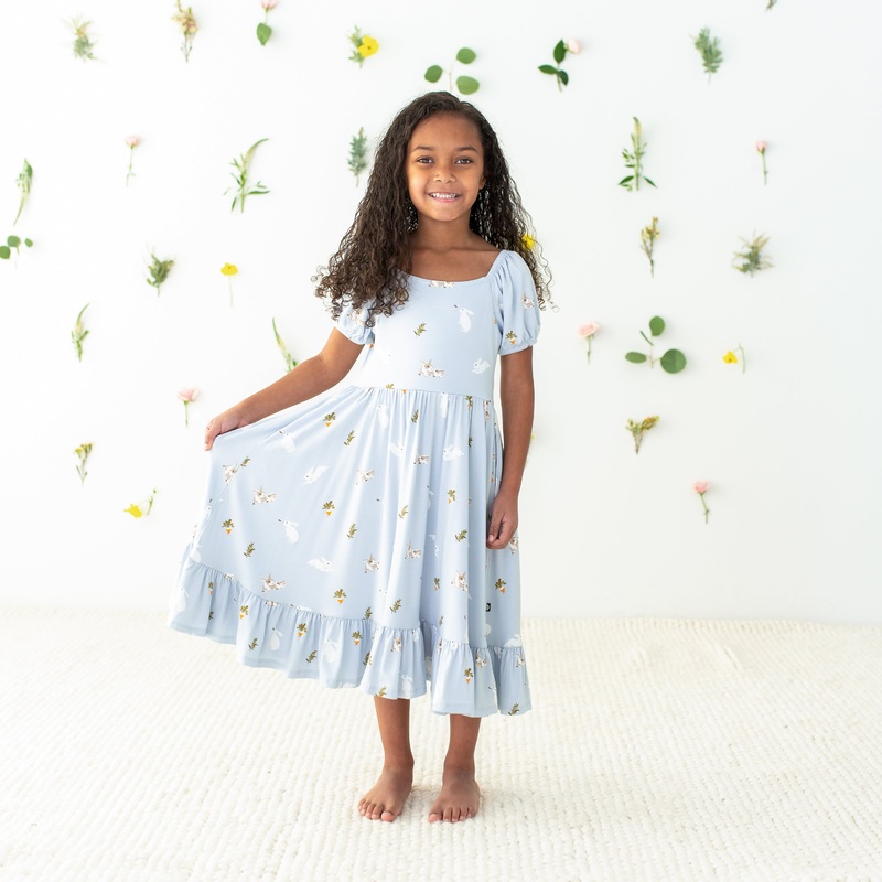 Puff Sleeve Twirl Dress in Ice Rabbit
