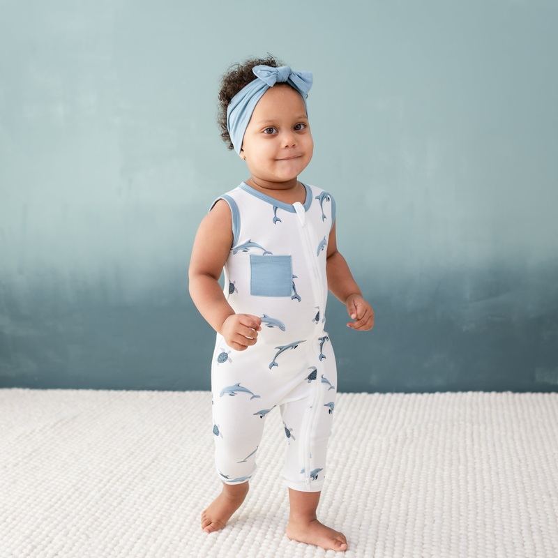Zippered Sleeveless Romper in Dolphin