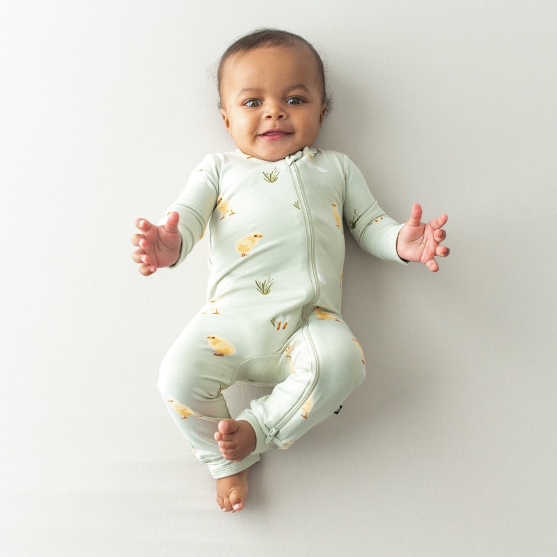 Zippered Romper in Aloe Chick