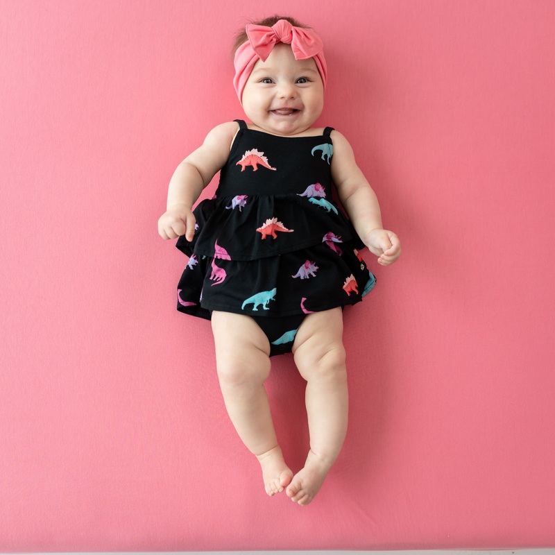 Spaghetti Strap Ruffle Romper in Midnight Roar