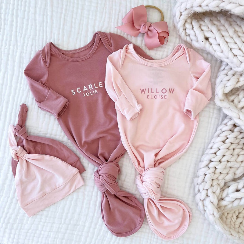 Personalized Bamboo Newborn Baby Knot Gown | Pretty in Pink – Block