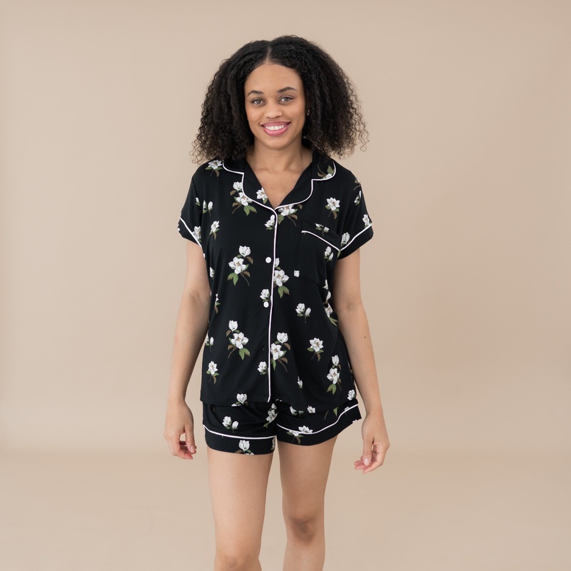 Womens Short Sleeve Pajama Set in Big Midnight Magnolia