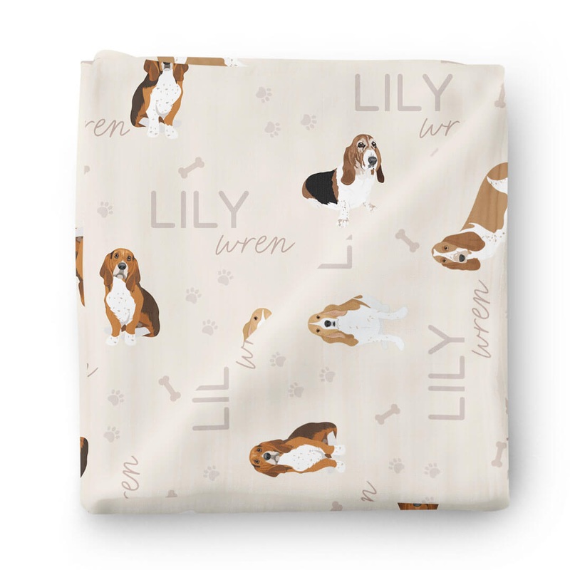 Personalized Baby Name Swaddle Blanket | Basset Hound