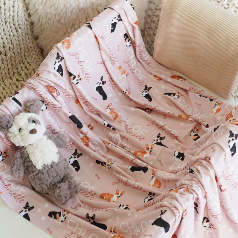 Personalized Baby Name Swaddle Blanket | Corgi