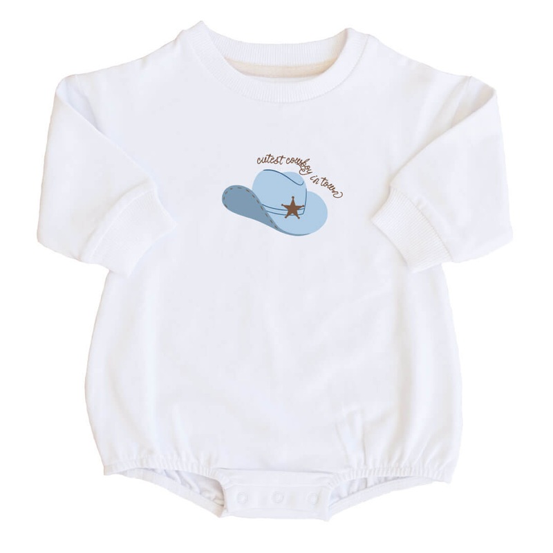 Cutest In Town Graphic Sweatshirt Bubble Romper | White