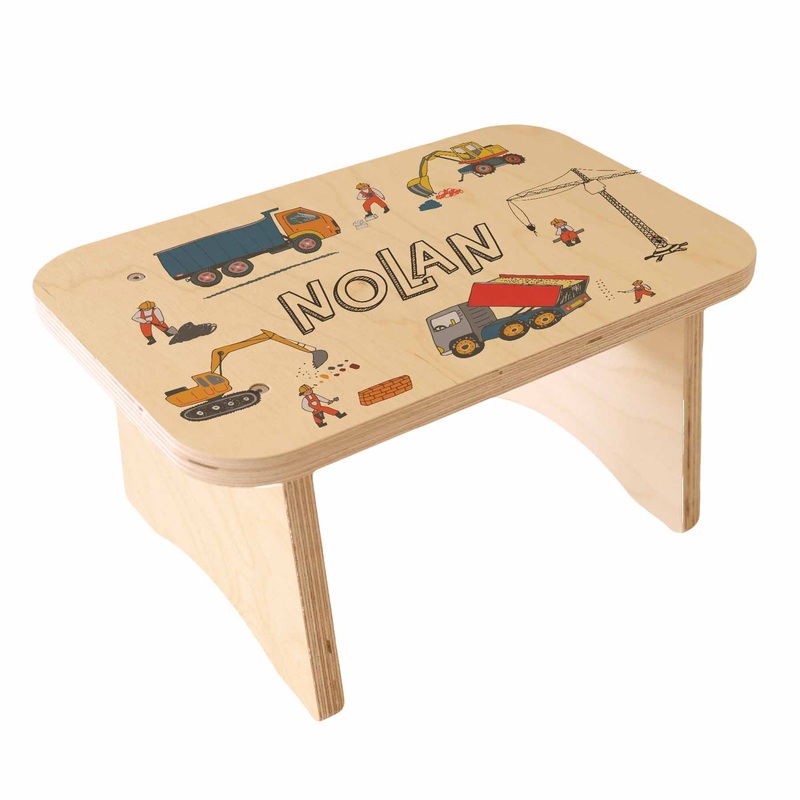 Kids Personalized Step Stool | Construction Trucks