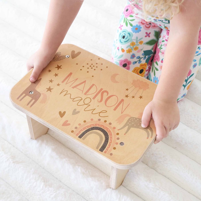 Kids Personalized Step Stool | Unicorns & Rainbows