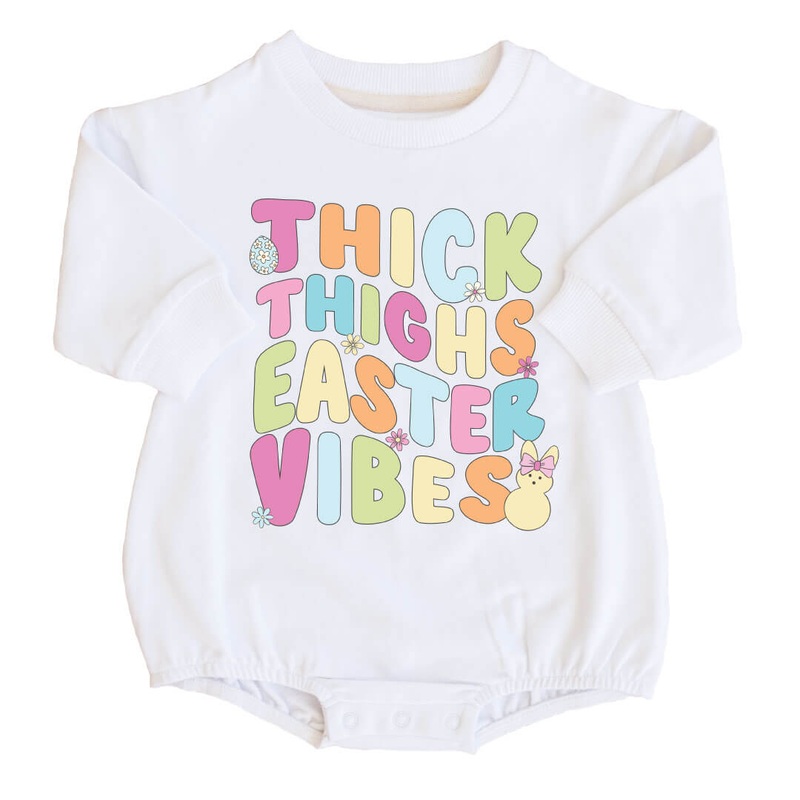 Thick Thighs Easter Vibes Sweatshirt Bubble Romper | White