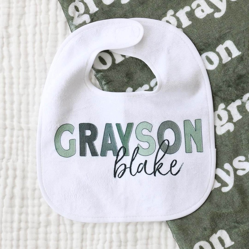 Personalized Color Block Baby Name Bib | Gradient Greens