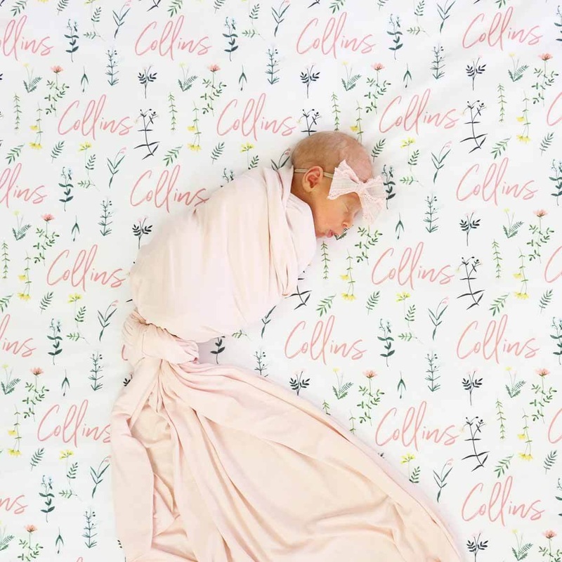 Lilly’s Wildflower Leaves Personalized Baby Name Swaddle Blanket
