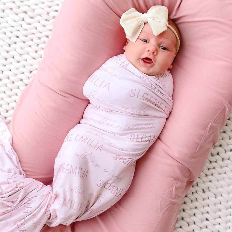 Personalized Blush Baby Name Swaddle Blanket