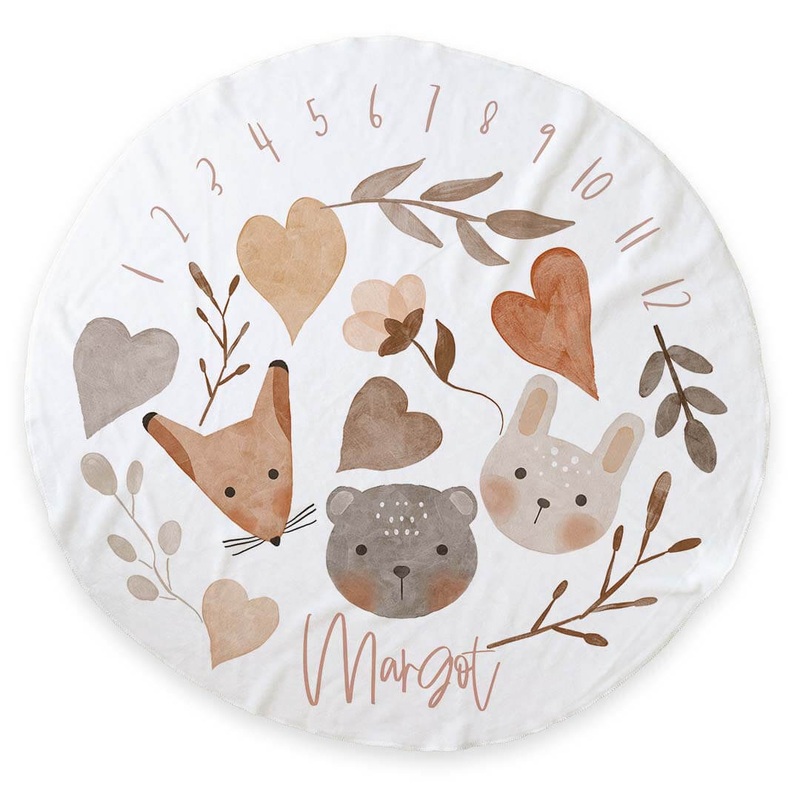 Personalized Round Milestone Blanket | Woodland Babies