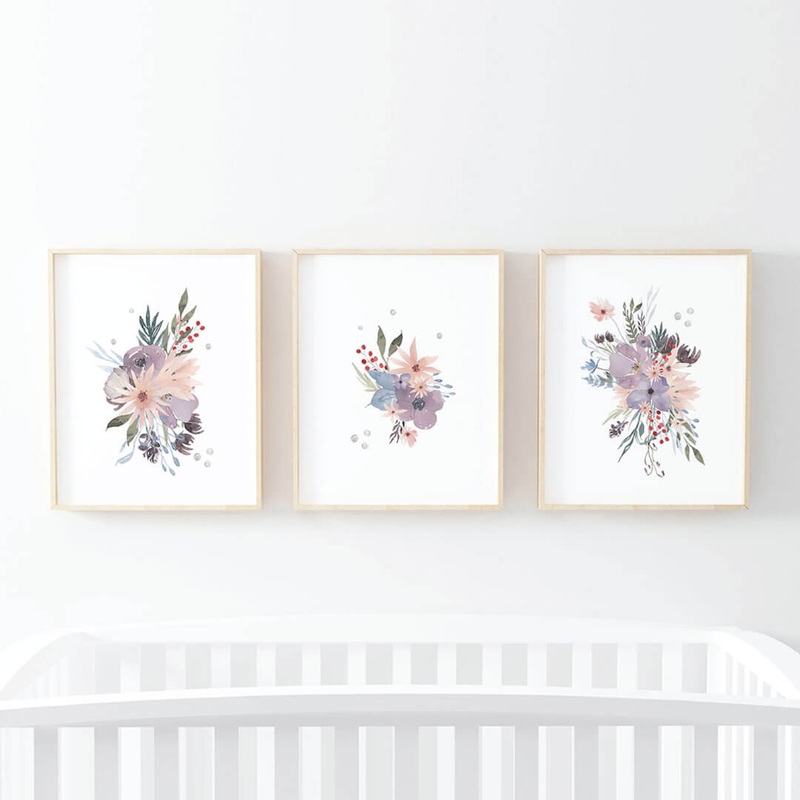 Rowan’s Dusty Purple Floral Digital Nursery Art Group