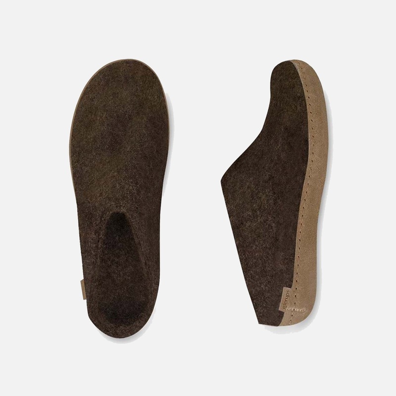 Adults Felted Wool Open Heel Slipper – Brown