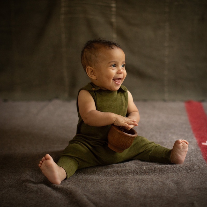Ruff Baby Romper – Merino Wool & Silk – Seaweed