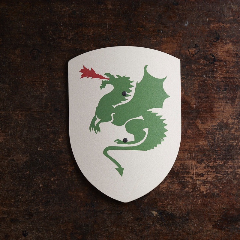 Wooden Small Curved Dragon Shield – White