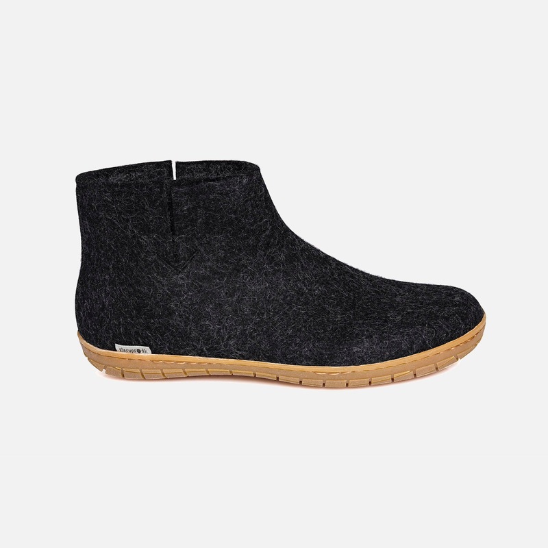 Adults Felted Wool Slipper Boot With Rubber Sole – Charcoal