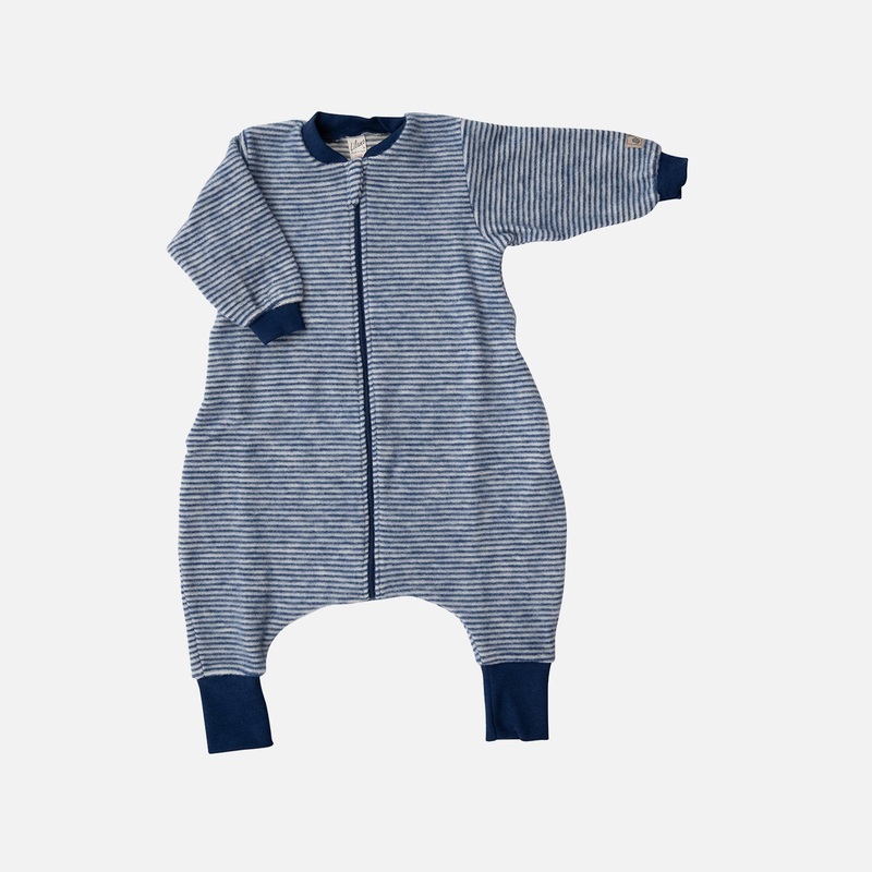 Baby & Kids Merino Wool Brushed Terry Zip Sleeping Bag with Feet  – Navy/Natural