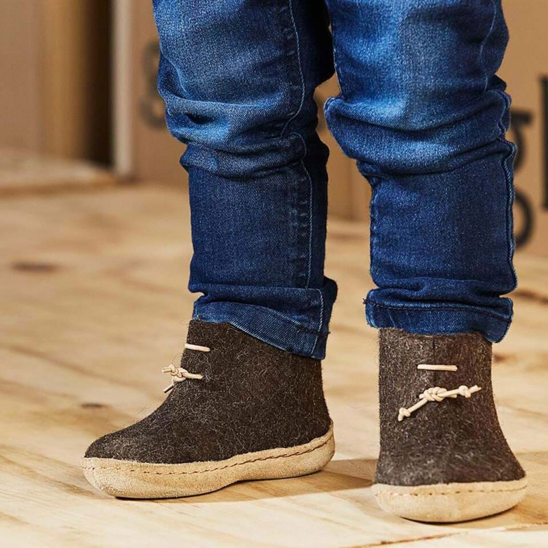 Toddler Felted Wool Slipper Boot – Brown