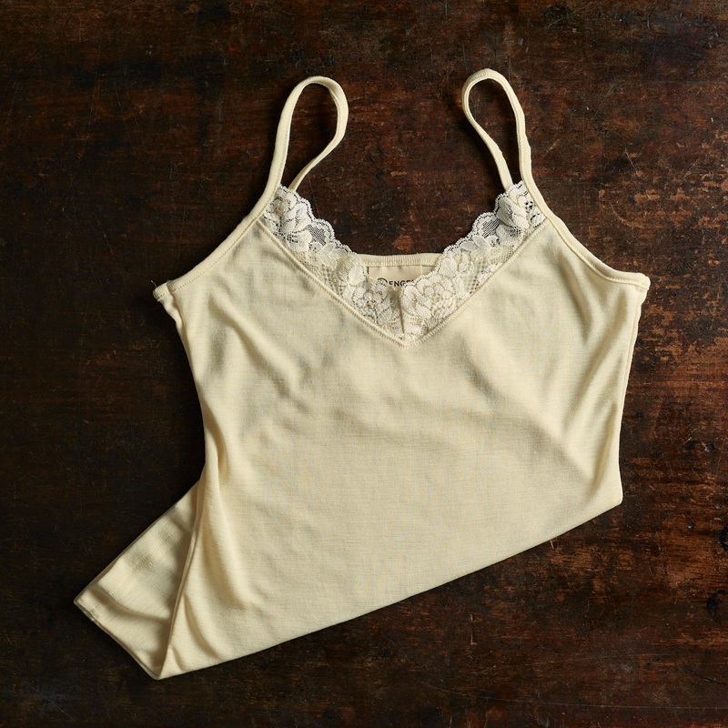 Women’s Merino Wool & Silk Strappy Lace Top – Natural