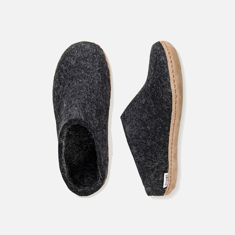 Adults Felted Wool Open Heel Slipper – Charcoal