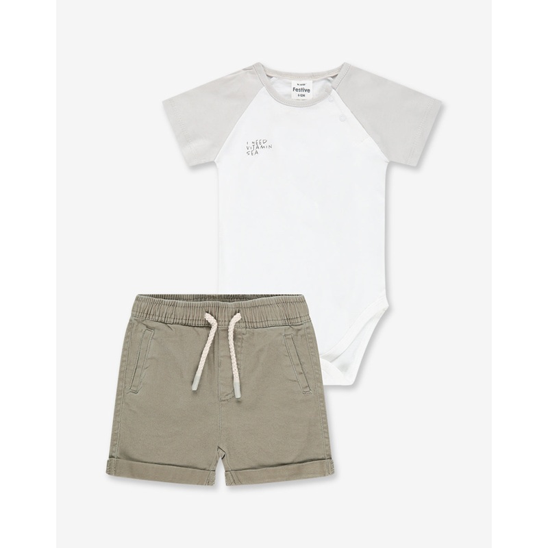 Boys Bodysuit & Washed Woven Short Pants Set WB16