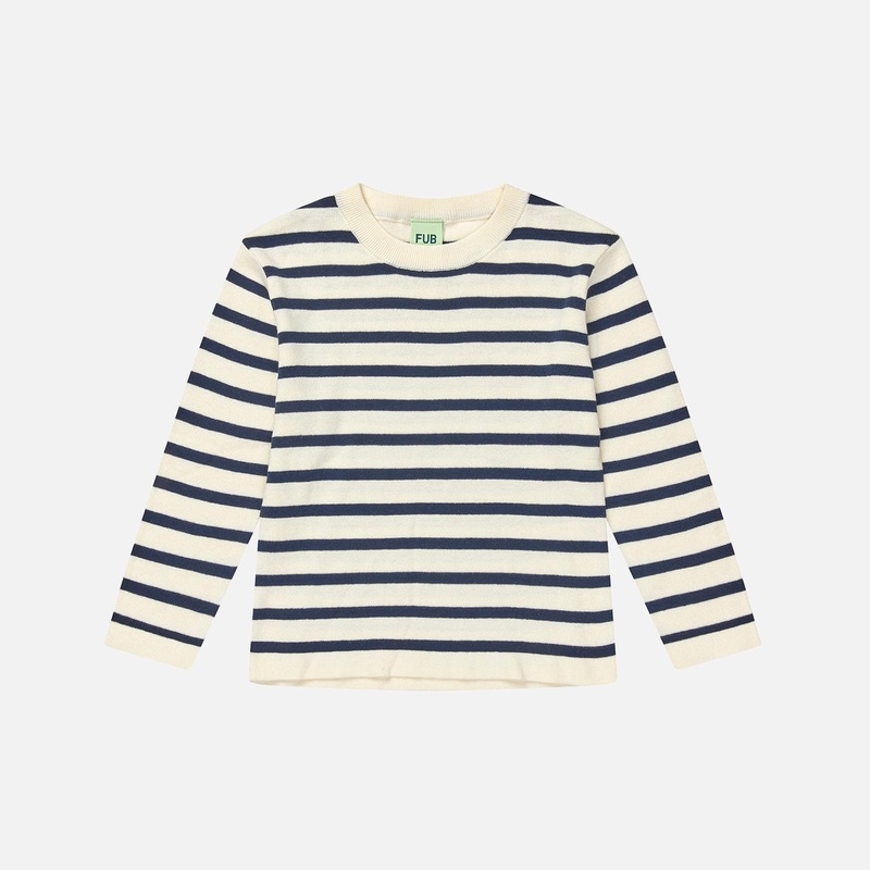 Cotton LS Top – Ecru/Dark Navy Stripe