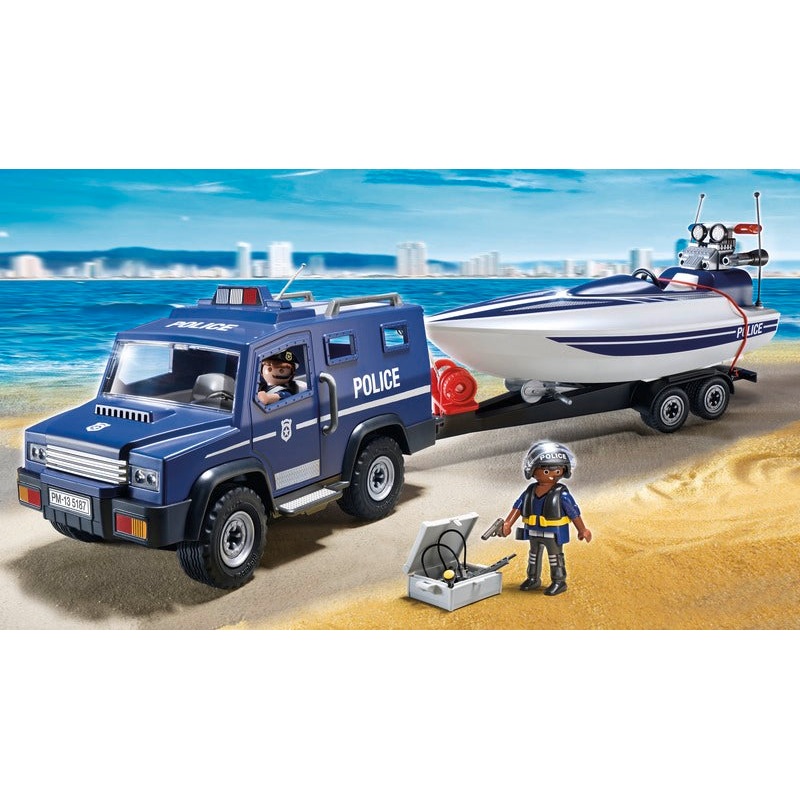 Playmobil 5187 Police Truck with Speedboat