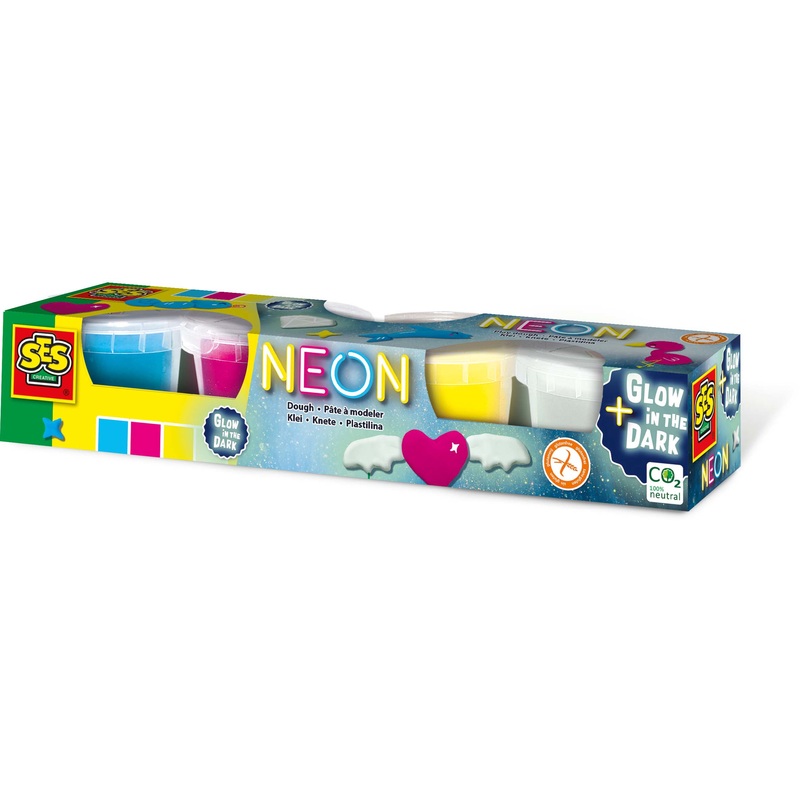 SES Creative Play Dough Neon and Glow in the Dark 4x90g