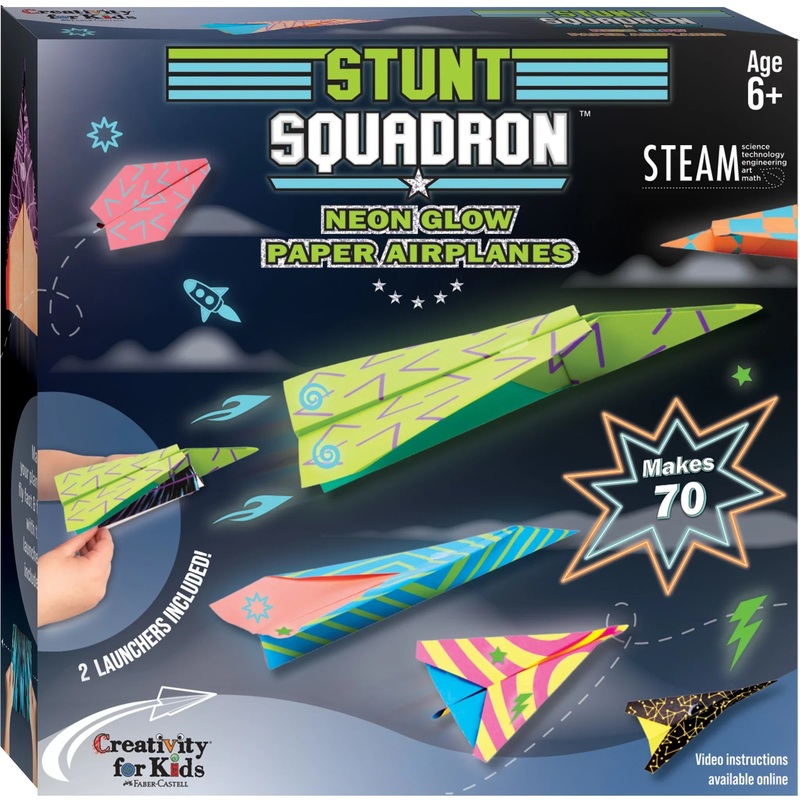 Creativity For Kids 6436 Stunt Squadron Neon Glow Paper Airplanes