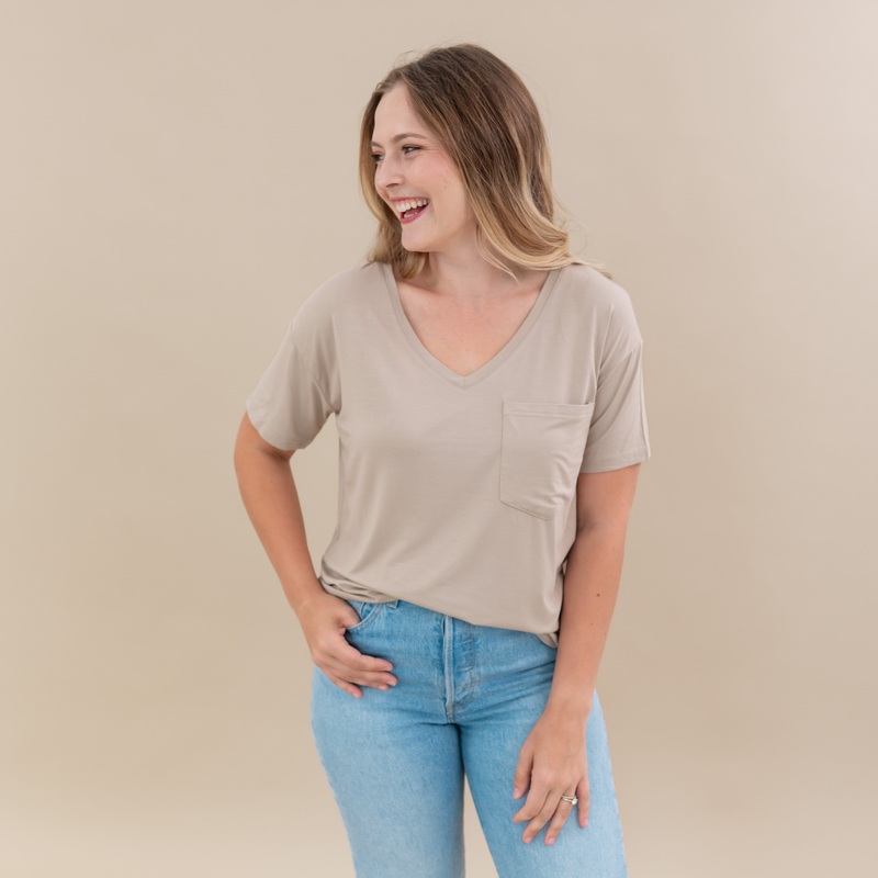 Women’s Relaxed Fit V-Neck in Almond
