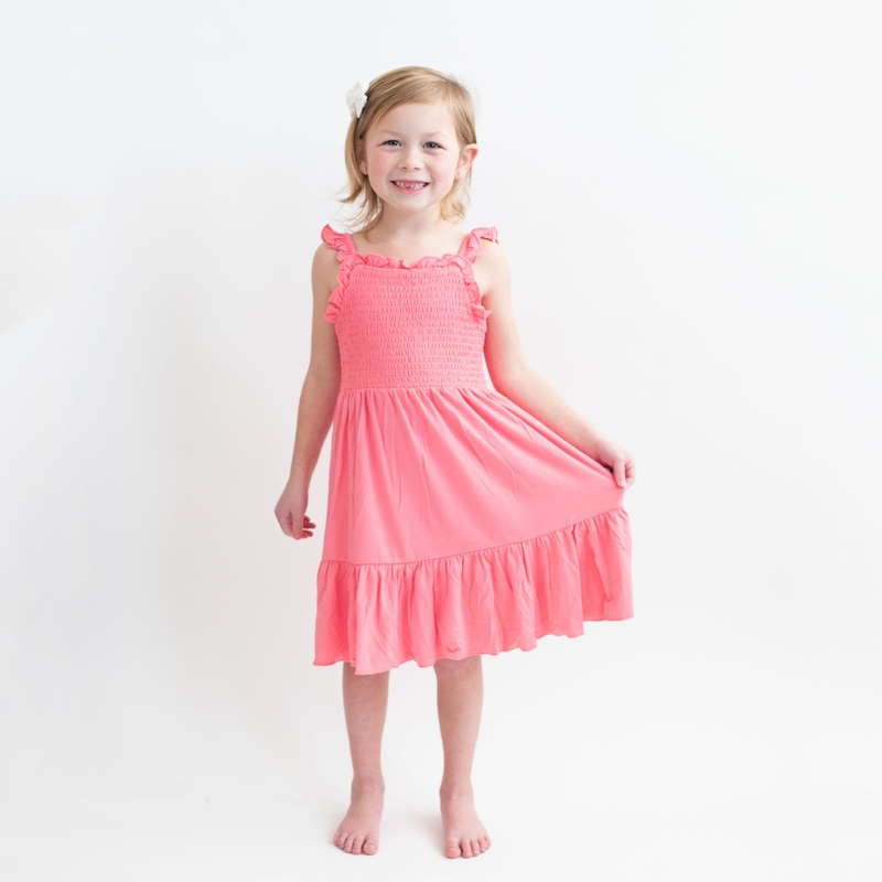 Smocked Dress in Guava