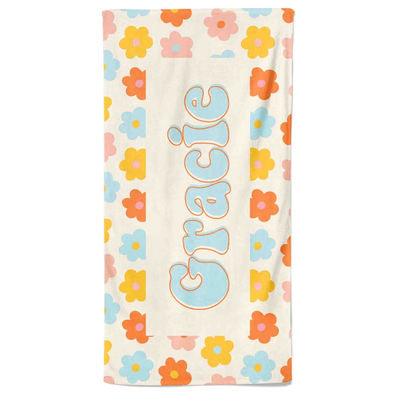 Retro Floral Personalized Kids Beach Towel