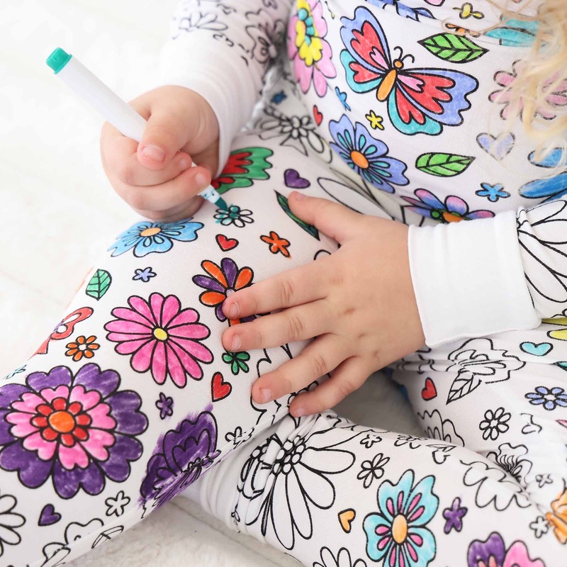 Colorable Two Piece Pajama Set | Floral Flutter