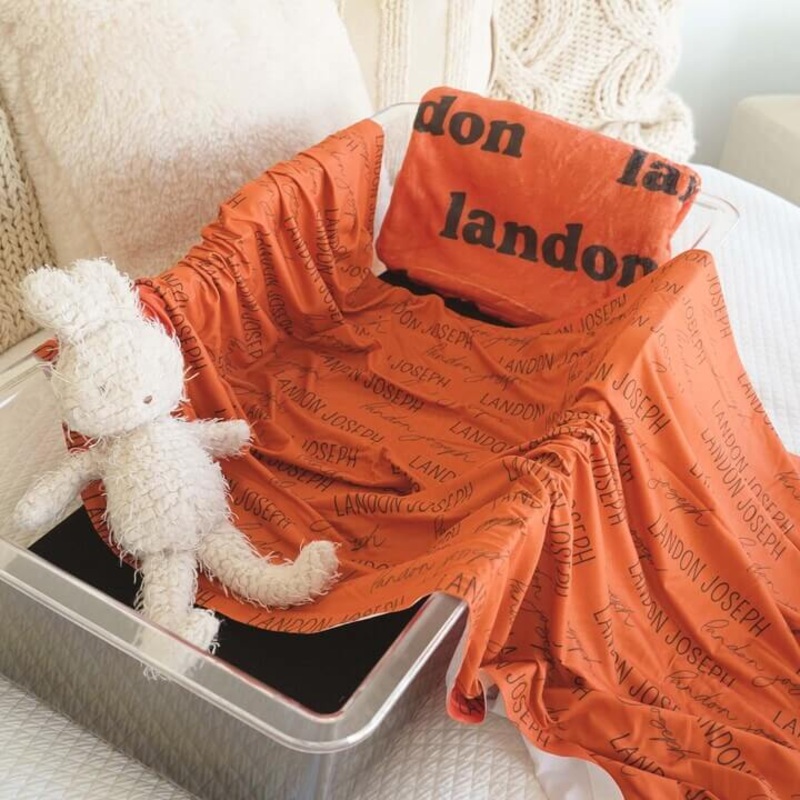 Personalized Cowboy Orange Baby Name Swaddle Blanket