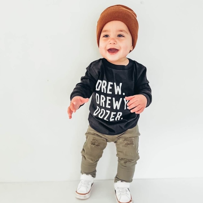 Personalized Nickname Kids Graphic Long Sleeve Tee | Black