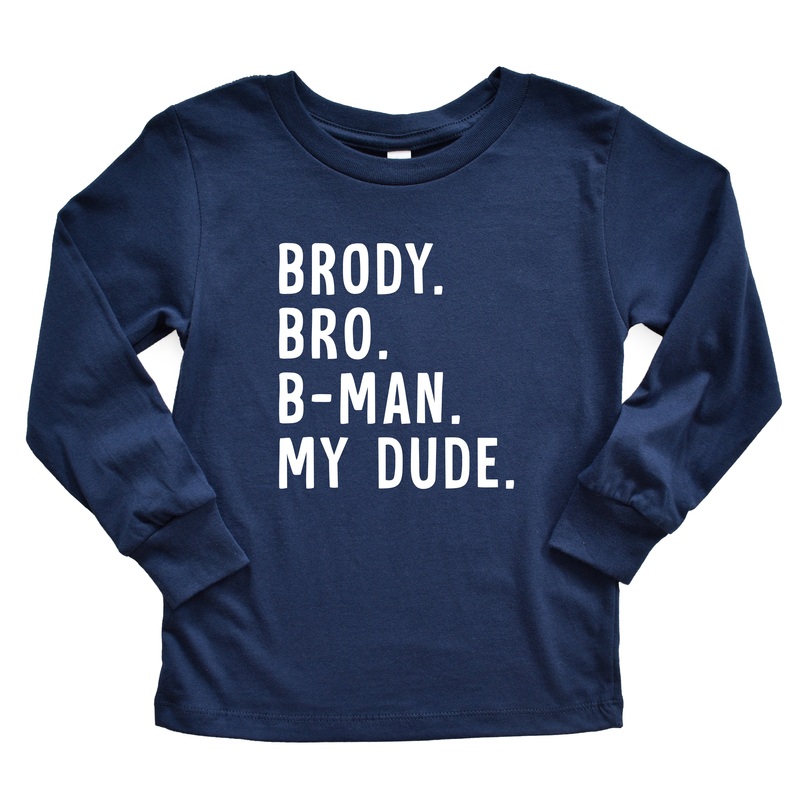 Personalized Nickname Kids Graphic Long Sleeve Tee | Navy