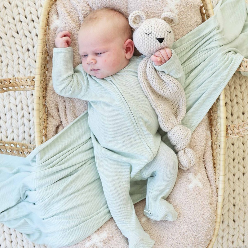 Pistachio Waffle Bamboo Zipper Footie
