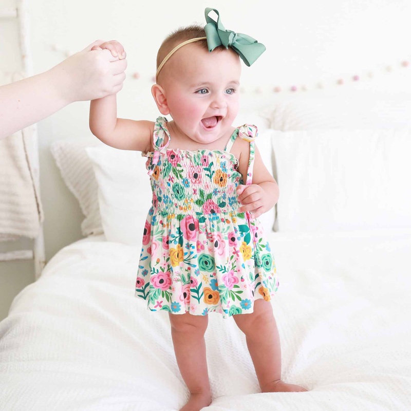 Smocked Twirl Bodysuit | Pretty Poppies