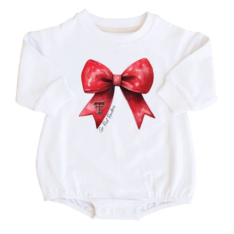 Texas Tech University | Footballs & Bows Graphic Sweatshirt Bubble Romper