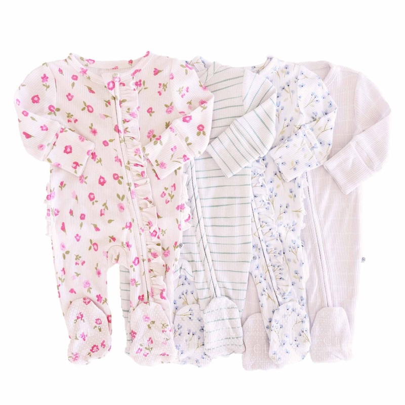 Bamboo Waffle Zipper Footies | Printed