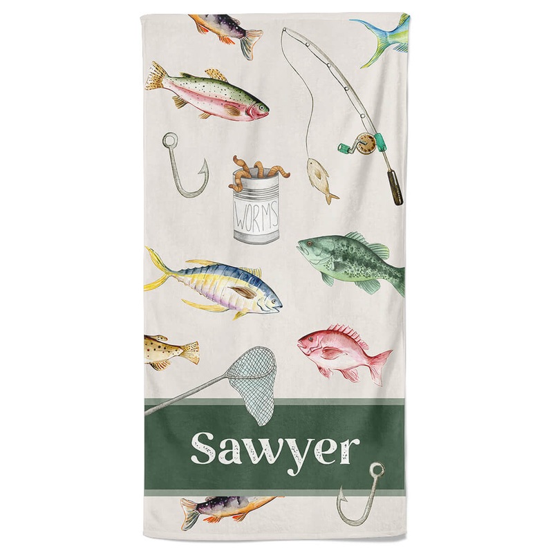Gone Fishing Personalized Kids Beach Towel