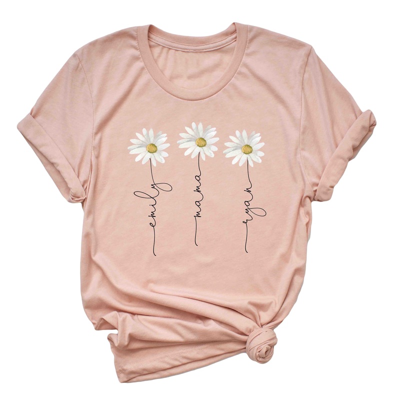 Personalized Flower Adult Graphic Tee | Heather Peach