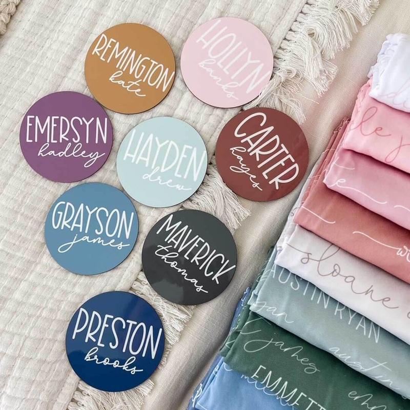 Personalized Block & Script Colored Baby Name Announcement