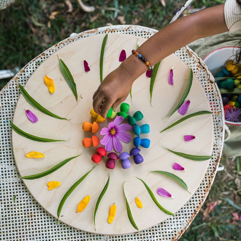 Wooden Rainbow Mushrooms Mandala – 36 Pieces