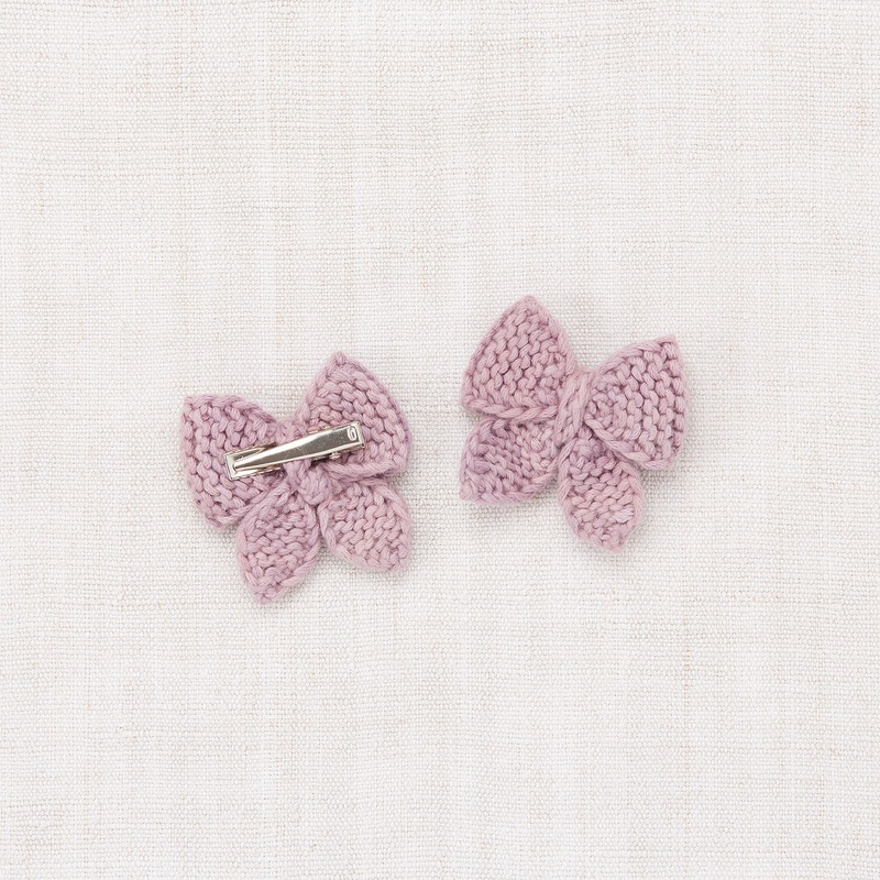 Hand Knit Pima Cotton Baby Puff Bow Set – Plum Petal