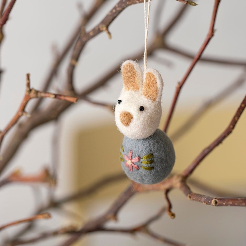 Handmade Felted Wool Bunny Decorations – Set of 2 – White