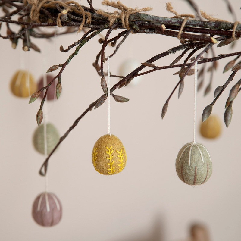 Handmade Felted Wool Egg Decorations – Set of 3 – Clay